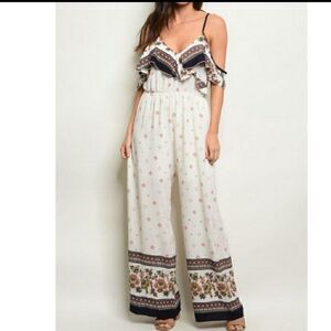 Floral Aztec Mixed Print Cold Shoulder Jumpsuit available in M & L